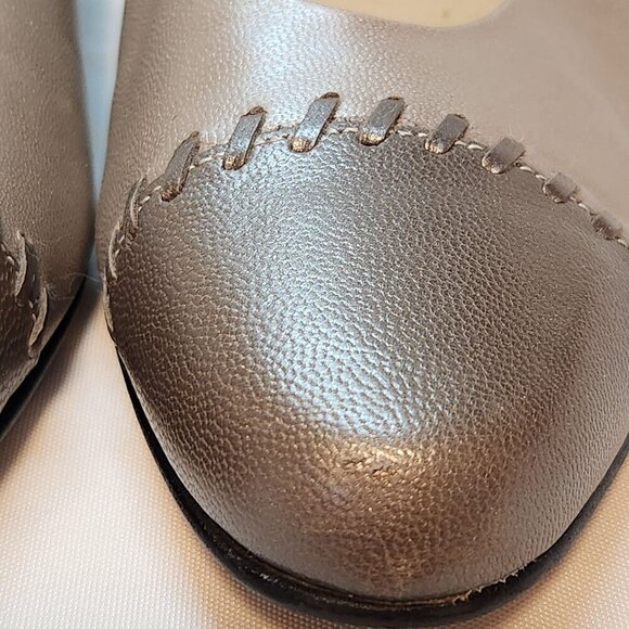Vintage Selby Womens Size 6.5 Two Tone Leather Pumps Stitched Toe Cap Block Heel - Picture 7 of 9